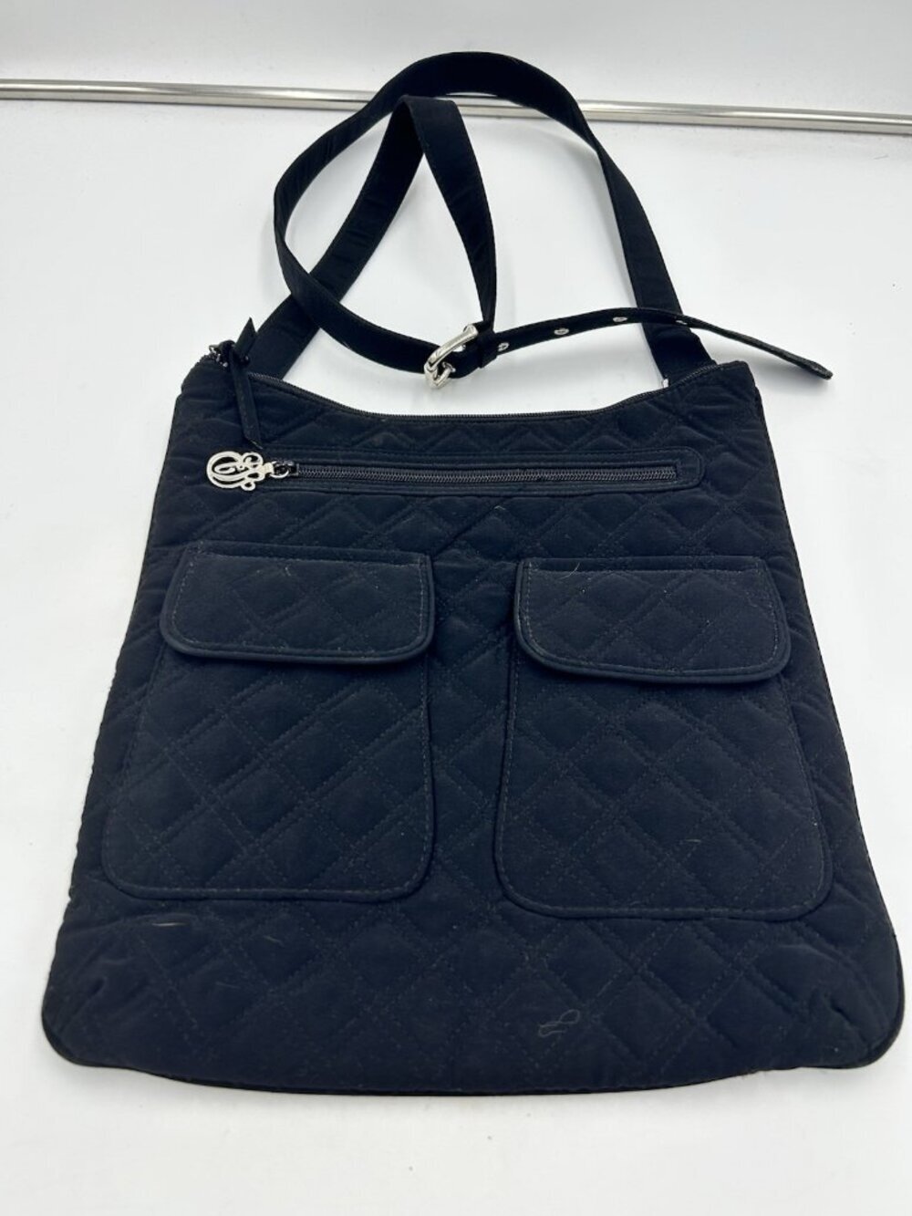 Vera Bradley Black Microfiber Hipster Large Adjustable Strap Crossbody Bag